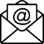 Symbol eines Briefumschlags als Zeichen für E-Mail, schwarz auf transparentem Hintergrund.