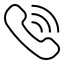 Symbol eines klingelnden Telefons mit Schallwellen, schwarz auf transparentem Hintergrund.